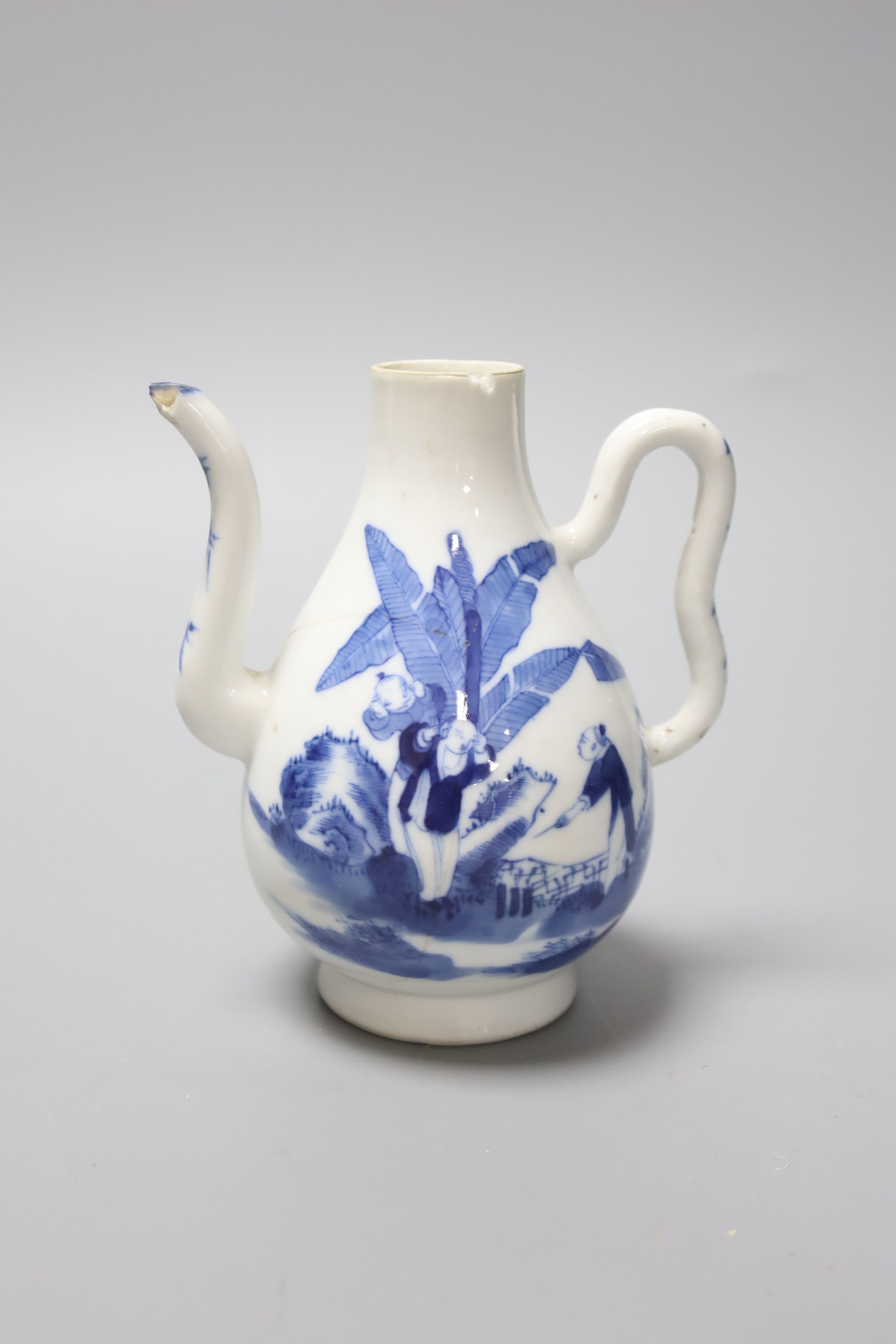 A 19th century Chinese blue and white bowl, together with a blue and white jug and a famille verte vase, largest 21cm